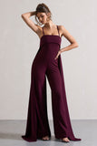 Amaya Dark Plum Bandeau Wide-Leg Jumpsuit With Cape