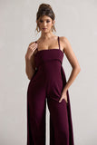 Amaya Dark Plum Bandeau Wide-Leg Jumpsuit With Cape