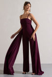 Amaya Dark Plum Bandeau Wide-Leg Jumpsuit With Cape