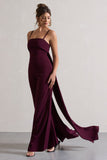 Amaya Dark Plum Bandeau Wide-Leg Jumpsuit With Cape