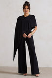 Reserve Black Wide-Leg Jumpsuit With Asymmetric Cape