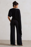 Reserve Black Wide-Leg Jumpsuit With Asymmetric Cape