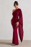Giada Berry Ruched One Shoulder Cape Sleeve Maxi Dress