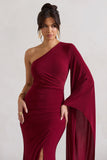 Giada Berry Ruched One Shoulder Cape Sleeve Maxi Dress