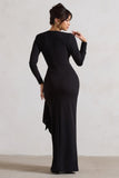 Odetta Black Plunge-Neck Wrap Maxi Dress With Tie Waist