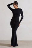 Pietra Black High-Neck Long Sleeve Knot Maxi Dress