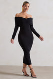 Marcella Black Bodycon Bardot Midi Dress