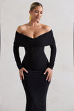 Marcella Black Bodycon Bardot Midi Dress