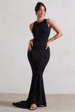 Bodhi Black Racer-Neck Fishtail Maxi Dress