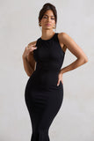 Bodhi Black Racer-Neck Fishtail Maxi Dress