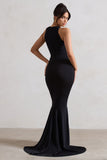Bodhi Black Racer-Neck Fishtail Maxi Dress