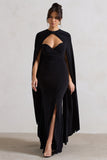 Reign Black Corset Wrap Maxi Dress With Cape