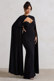 Reign Black Corset Wrap Maxi Dress With Cape