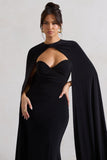 Reign Black Corset Wrap Maxi Dress With Cape