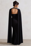 Reign Black Corset Wrap Maxi Dress With Cape
