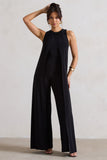 Essence Black High-Neck Wide-Leg Jumpsuit With Cape