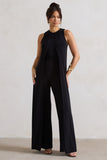 Essence Black High-Neck Wide-Leg Jumpsuit With Cape