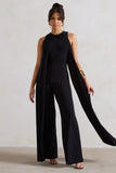 Essence Black High-Neck Wide-Leg Jumpsuit With Cape