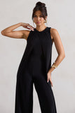 Essence Black High-Neck Wide-Leg Jumpsuit With Cape