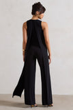 Essence Black High-Neck Wide-Leg Jumpsuit With Cape
