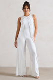 Essence White High-Neck Wide-Leg Jumpsuit With Cape