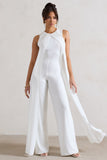 Essence White High-Neck Wide-Leg Jumpsuit With Cape