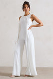 Essence White High-Neck Wide-Leg Jumpsuit With Cape
