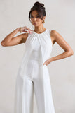 Essence White High-Neck Wide-Leg Jumpsuit With Cape