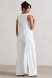 Essence White High-Neck Wide-Leg Jumpsuit With Cape
