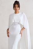Padma White Draped Maxi Dress With Cape Sleeves
