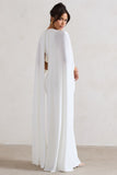 Padma White Draped Maxi Dress With Cape Sleeves