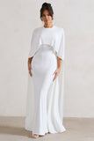 Padma White Draped Maxi Dress With Cape Sleeves