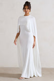 Padma White Draped Maxi Dress With Cape Sleeves