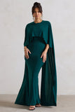 Padma Bottle Green Draped Maxi Dress With Cape Sleeves