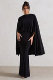 Charmaine Black High-Neck Maxi Dress With Cape