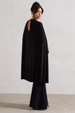 Charmaine Black High-Neck Maxi Dress With Cape