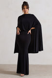 Charmaine Black High-Neck Maxi Dress With Cape