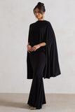 Charmaine Black High-Neck Maxi Dress With Cape