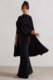 Charmaine Black High-Neck Maxi Dress With Cape