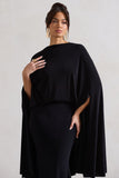 Charmaine Black High-Neck Maxi Dress With Cape