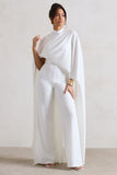 Indra White High-Neck Wide-Leg Cape Jumpsuit