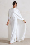 Indra White High-Neck Wide-Leg Cape Jumpsuit