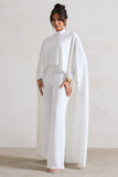 Indra White High-Neck Wide-Leg Cape Jumpsuit