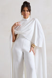 Indra White High-Neck Wide-Leg Cape Jumpsuit