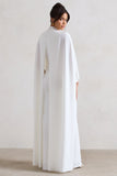 Indra White High-Neck Wide-Leg Cape Jumpsuit