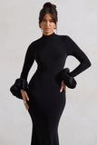 Mystic Black High-Neck Maxi Dress With Satin Cuffs