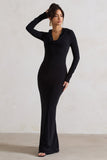 Shira Black Long-Sleeve Hooded Maxi Dress