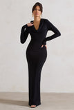 Shira Black Long-Sleeve Hooded Maxi Dress