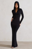 Shira Black Long-Sleeve Hooded Maxi Dress