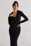 Shira Black Long-Sleeve Hooded Maxi Dress